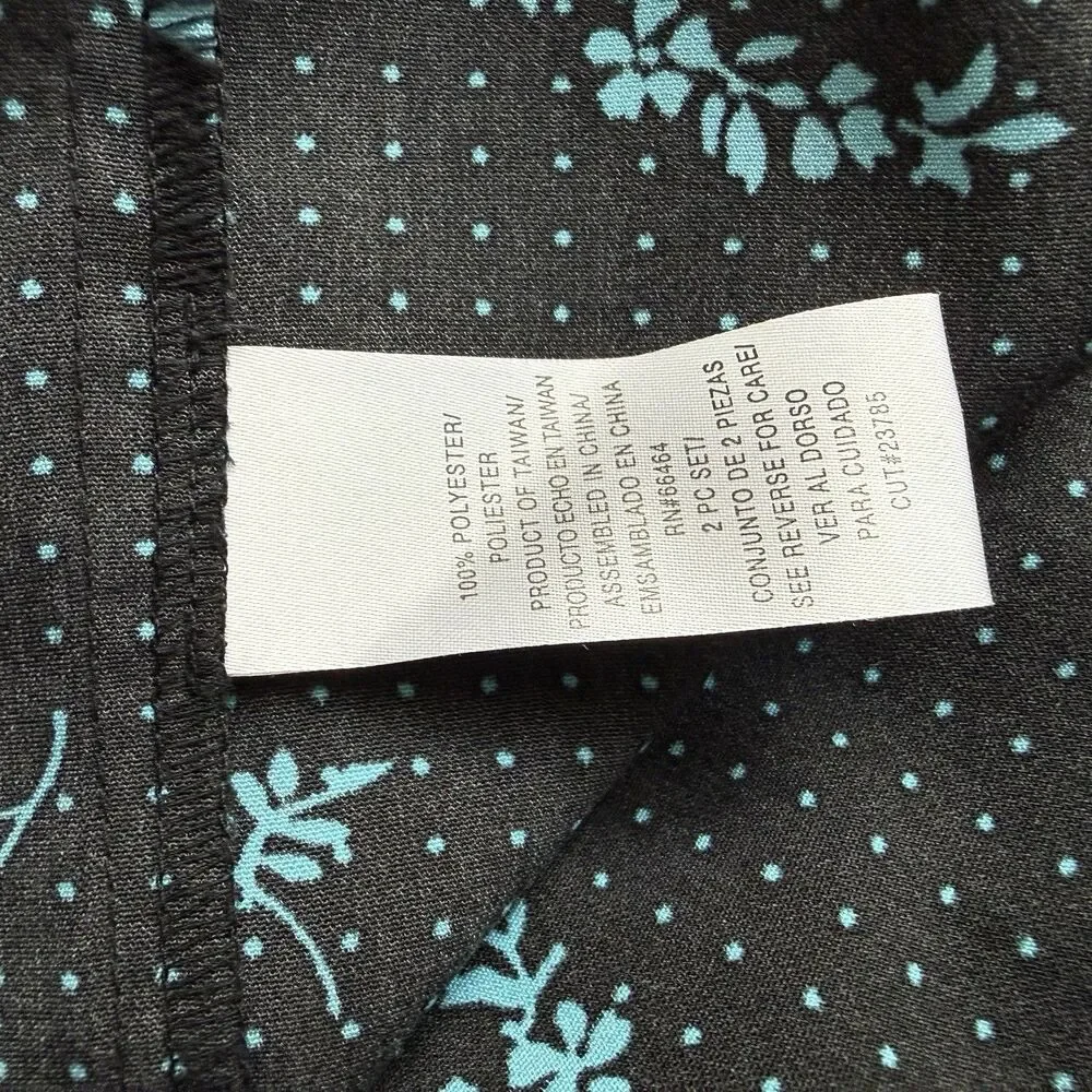 Studio I Shirt Dress Womens 12W Black Blue Floral Polka Dot Sleeveless Cottage